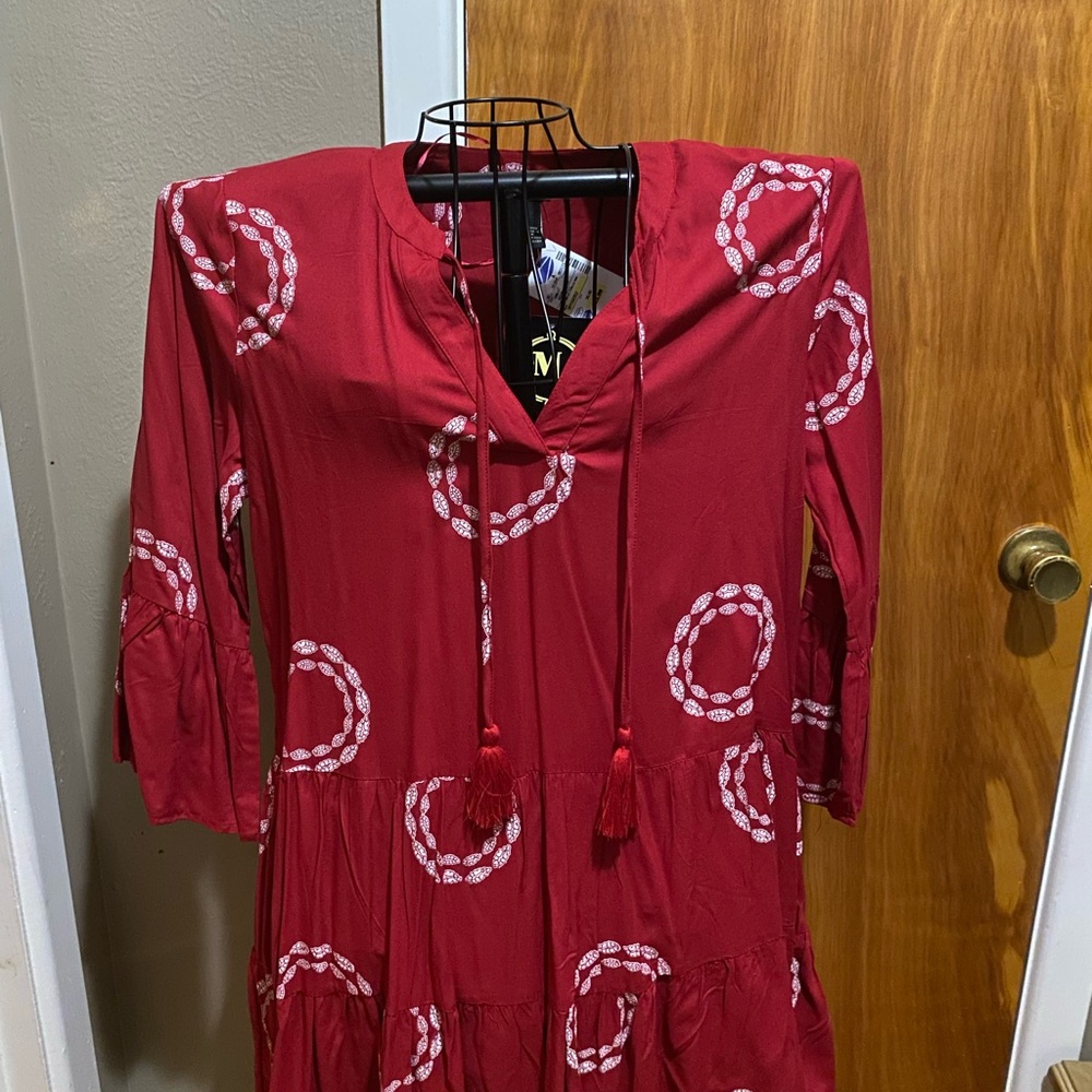 Red Dress with White Circle Pattern